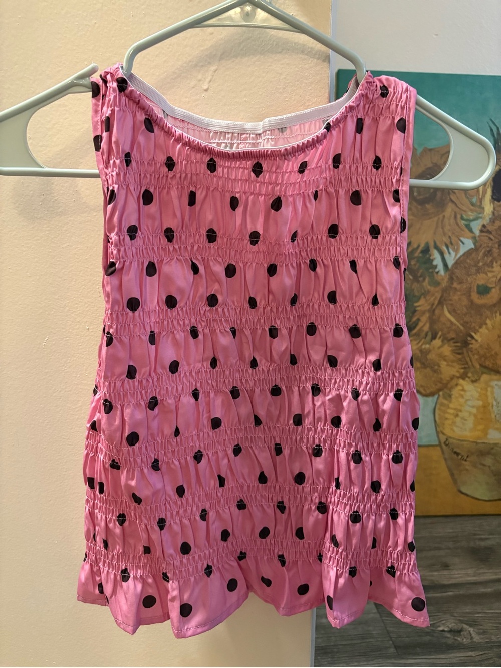 Pink Polka Dot Smocked Tank Top